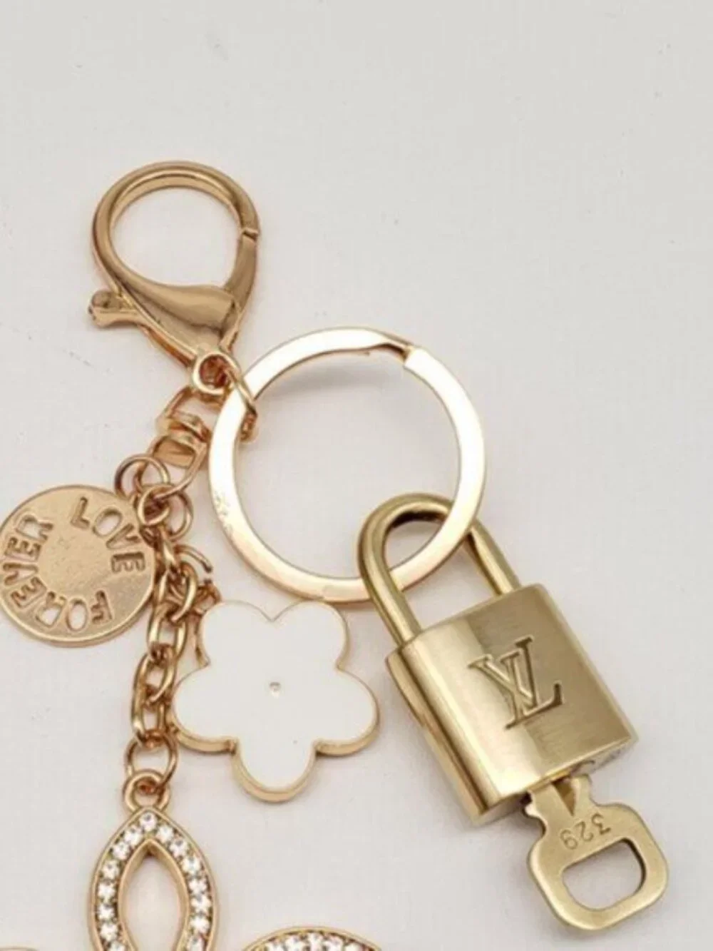 Louis Vuitton Authentic Gold Padlock 🔑 Key + Stylish Unbranded Clover Bag Charm